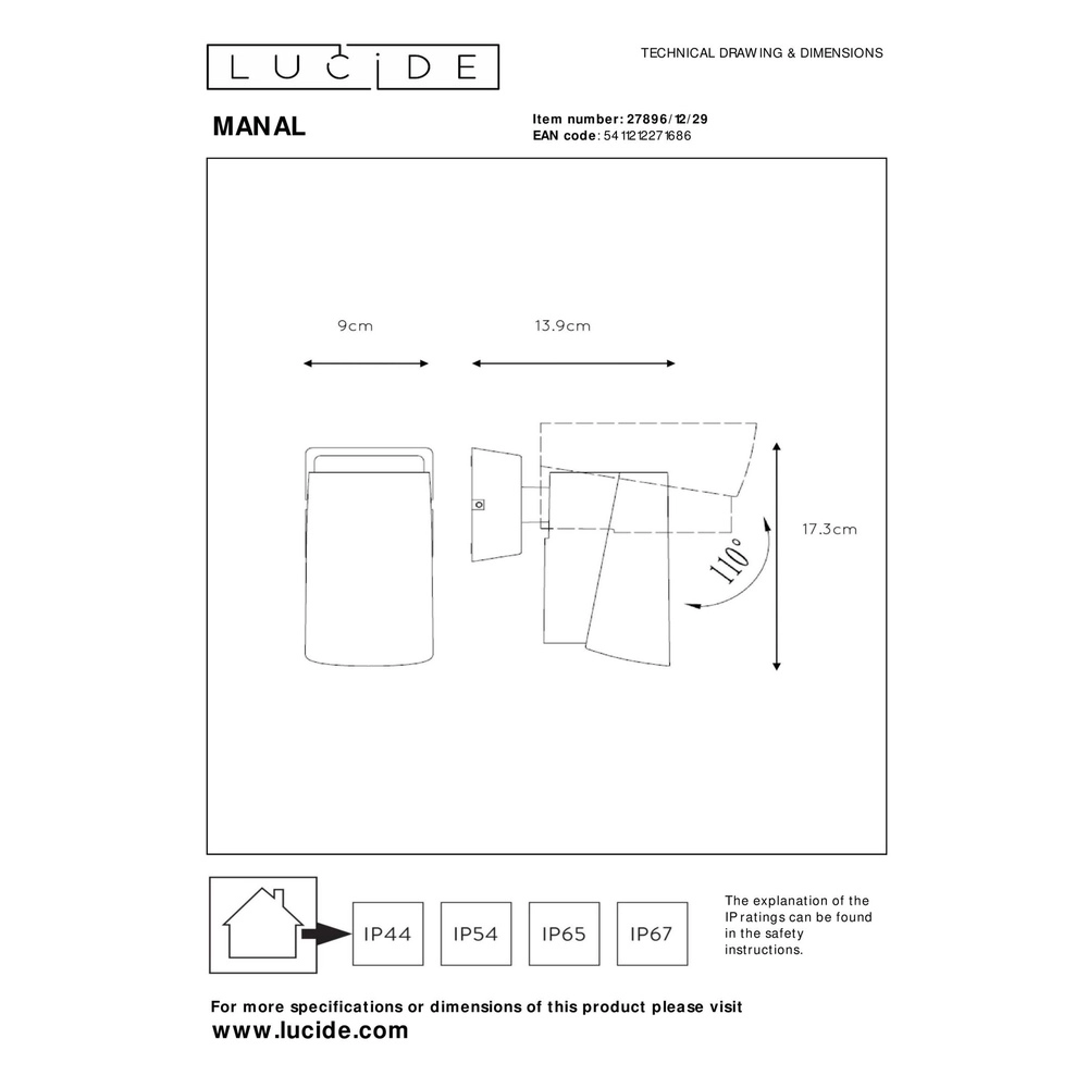 Design wandlamp Manal antraciet Lucide 5411212271686