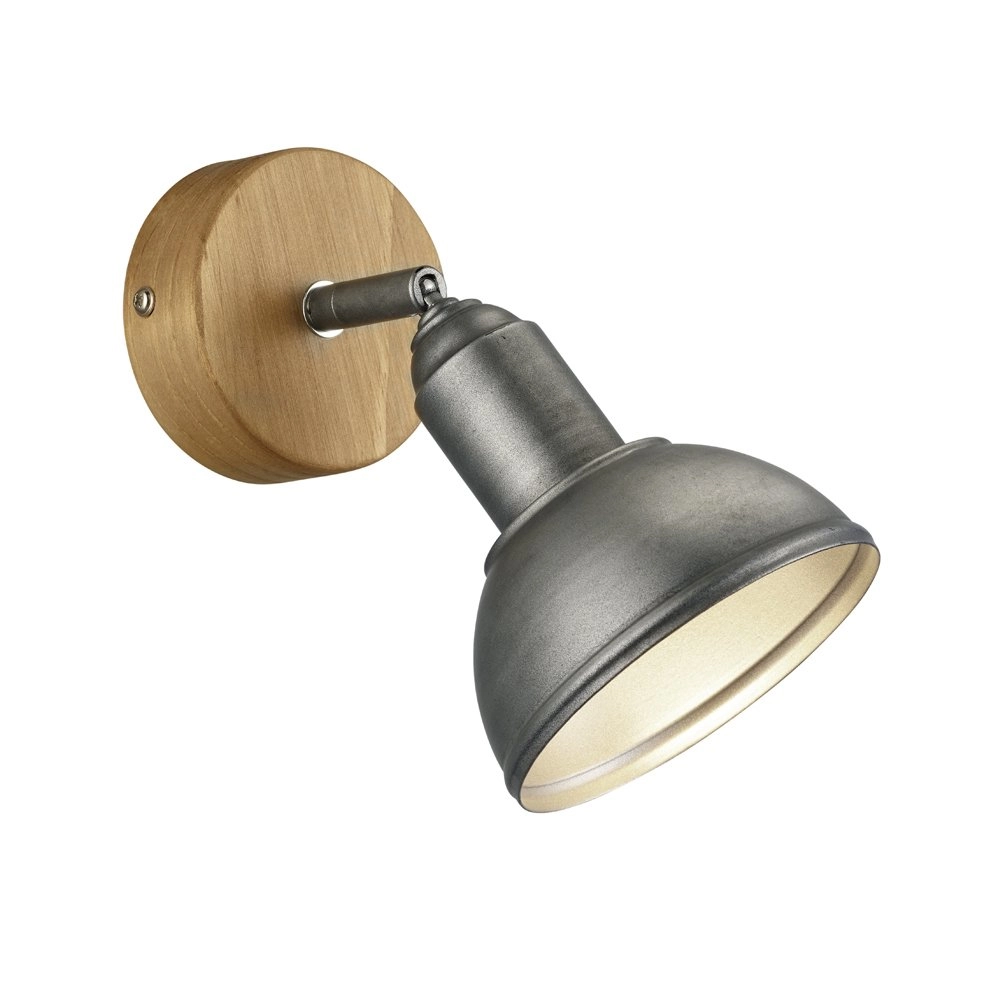 Houten wandlamp Delhi met antiek zilveren spot