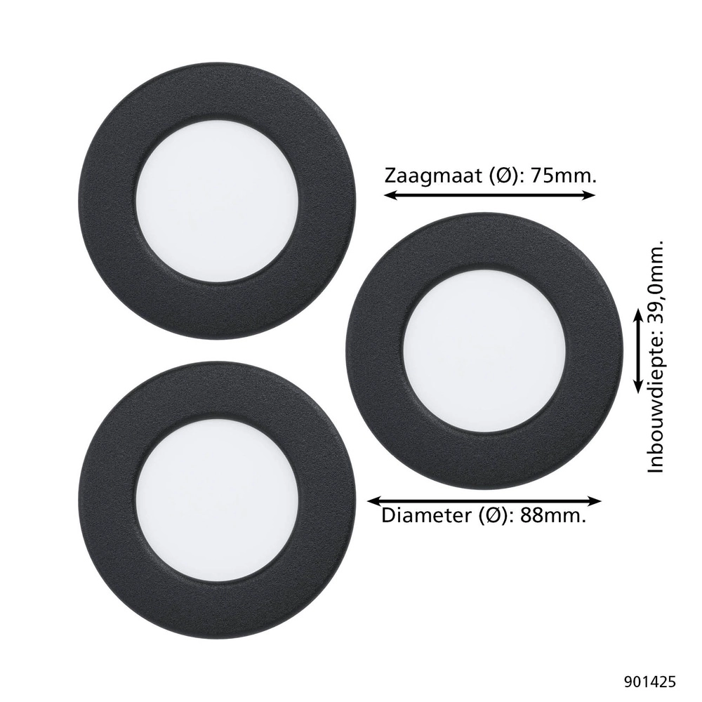 IP44 inbouwspot Fueva 6-Z Zigbee - zwart - Ø 8,8cm Eglo 9008606330966