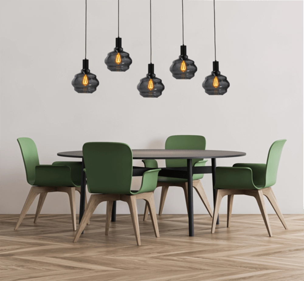 5-lichts hanglamp - zwart - Porto met Ball smoke glazen - Ø 24cm Masterlight 8718121270159