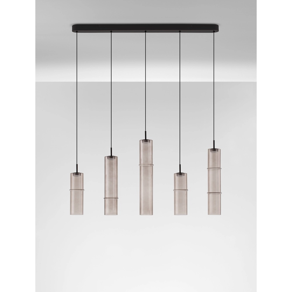 Unieke hanglamp Sano recht 5-lichts smoke glas Lyora 5212017474070