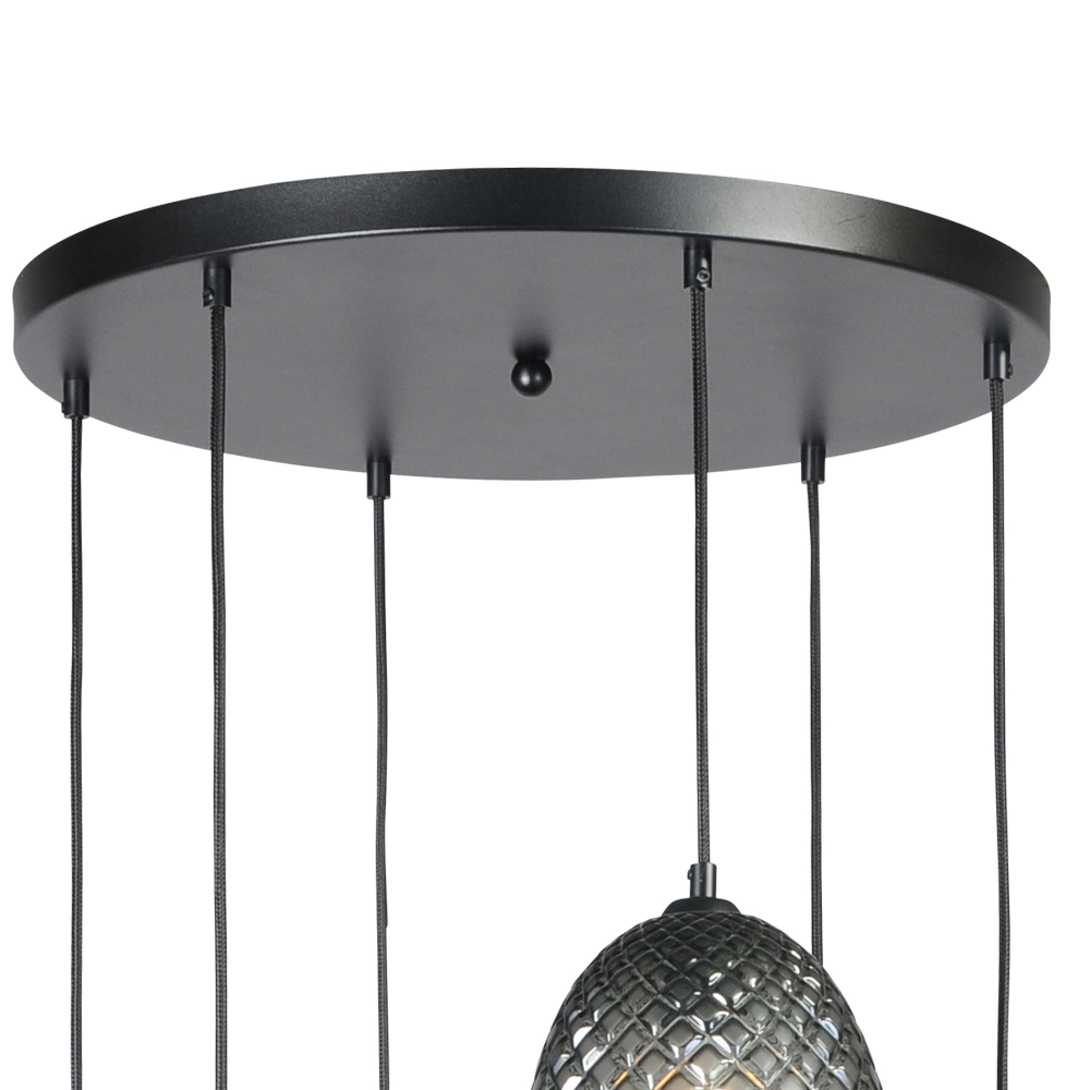 Zwarte hanglamp Pineapple 6-lichts met rookglas Masterlight 8718121209920