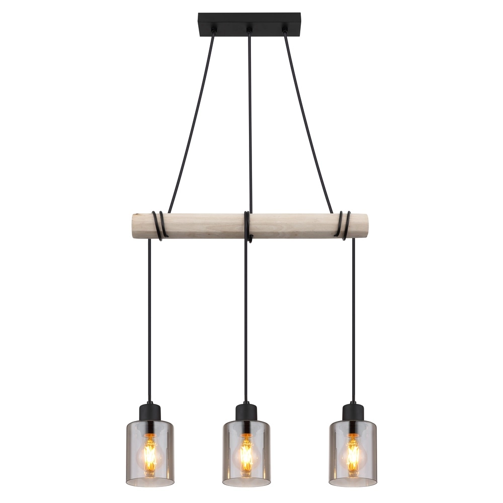 3-lichts hanglamp Hadera zwart met smoke glas Globo 9007371438419