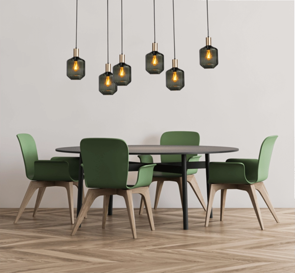6-lichts hanglamp - goud - Porto met Jagger green glazen Masterlight 8718121270562