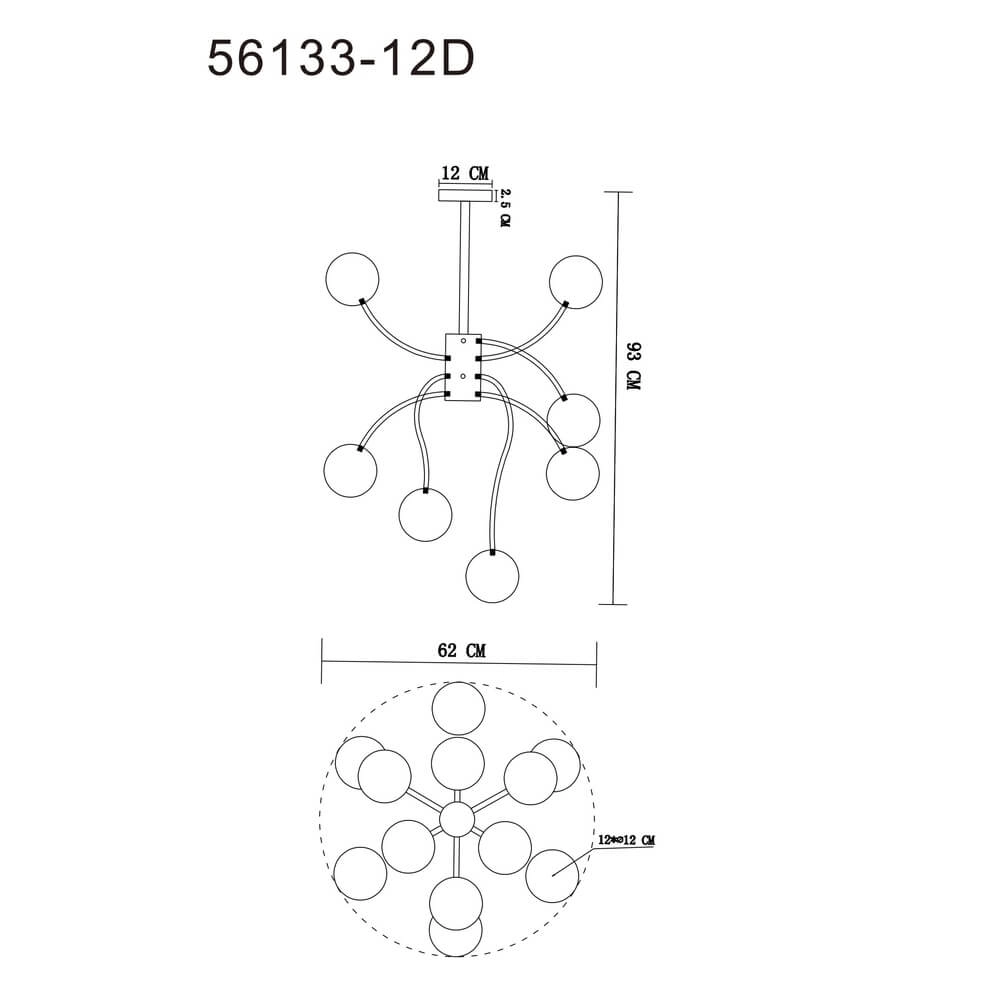 Zwarte plafondlamp Riha 12-lichts Globo 9007371468522