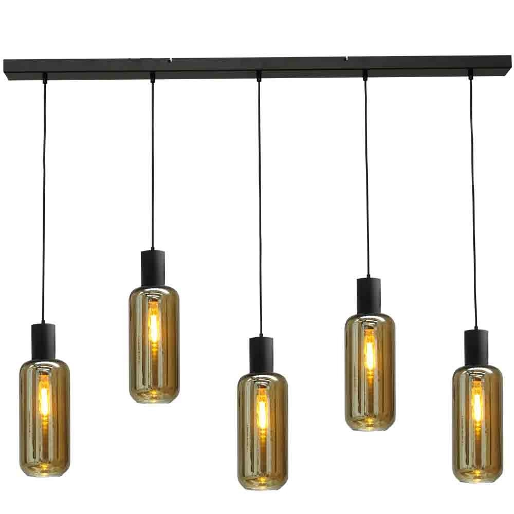 Zwarte hanglamp eetkamer Bounty 5-lichts cilindrisch glas