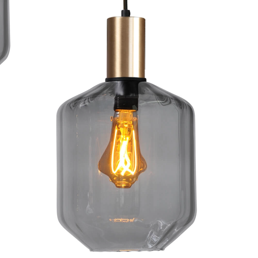 3-lichts vide hanglamp - goud - Porto met Jagger smoke glazen Masterlight 8718121270876