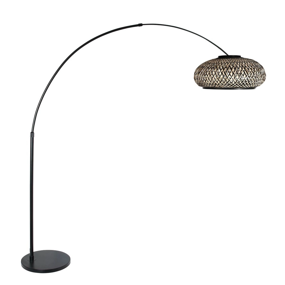 Booglamp Sparkled Light zwart en rotan kap Booglamp Sparkled Light zwart en rotan kap