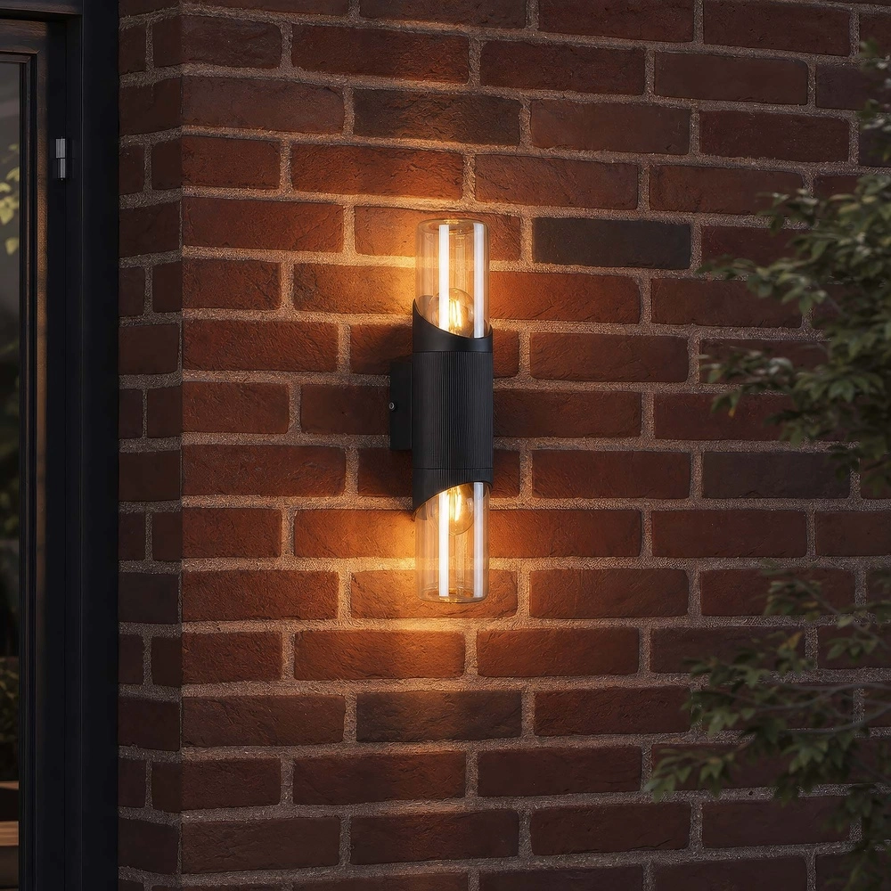 Design wandlamp Broadway zwart met amber glas dubbel Searchlight 5,05342E+12