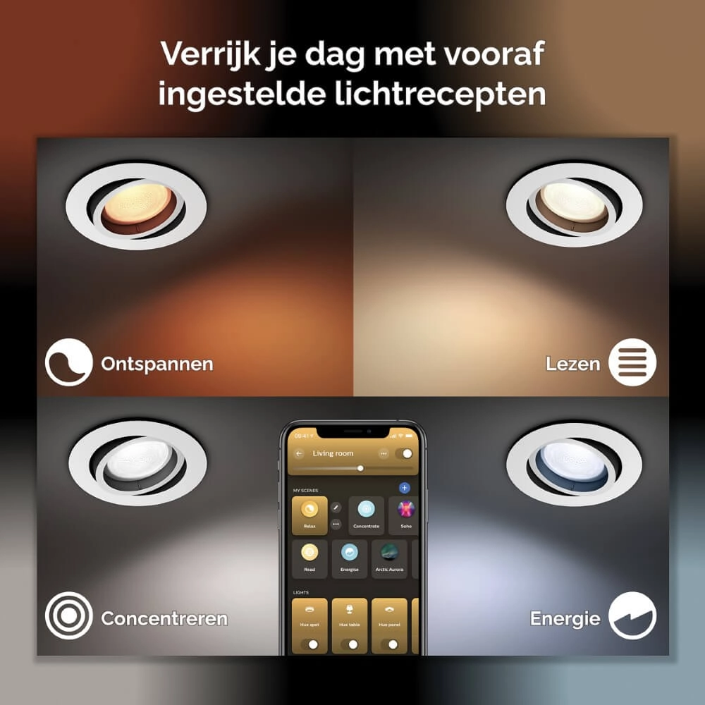 Inbouwspot Hue Milliskin - White Ambiance set van 3 zilvergrijs Philips 8720169319813