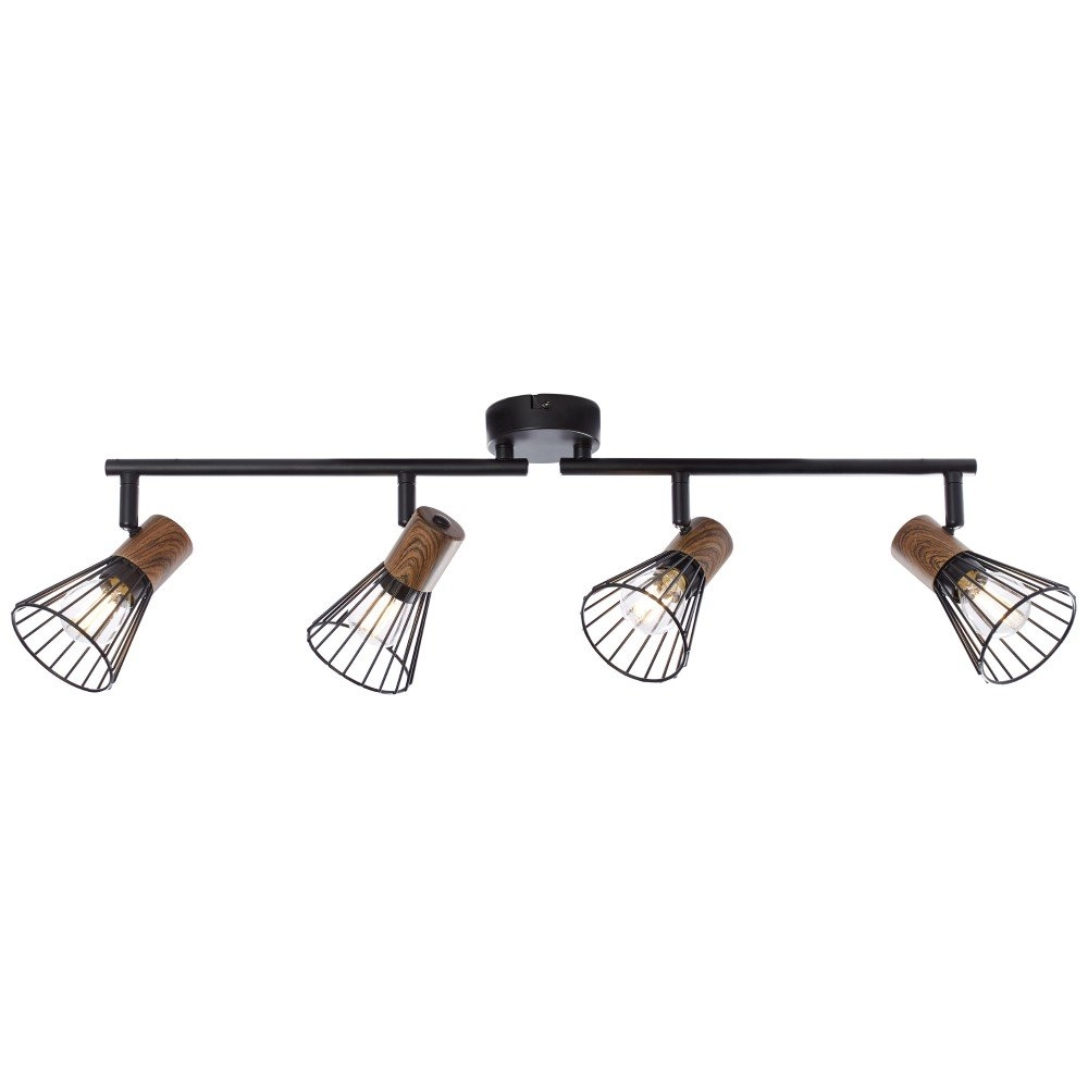 Landelijke plafondlamp Manama 4-lichts zwart met houtbruin Landelijke plafondlamp Manama 4-lichts zwart met houtbruin