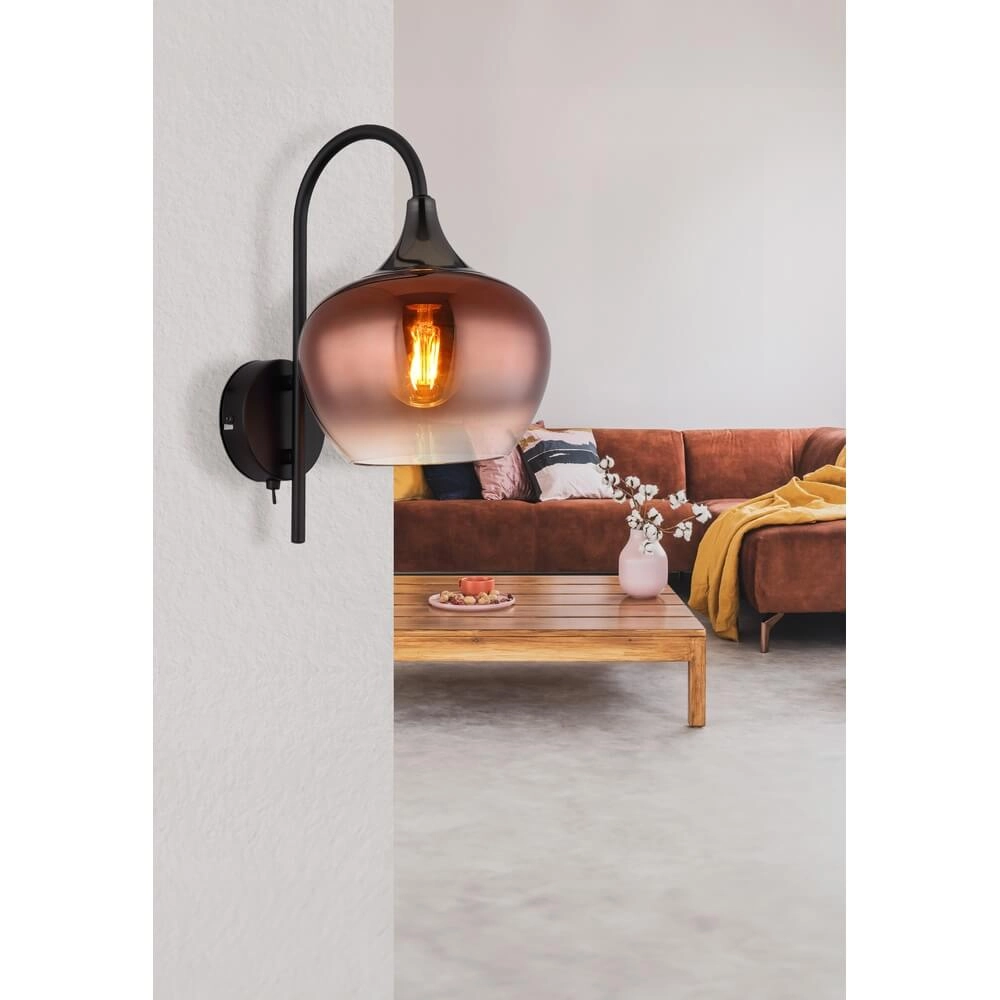 Zwarte wandlamp Maxy met rood glas Globo 9007371447992