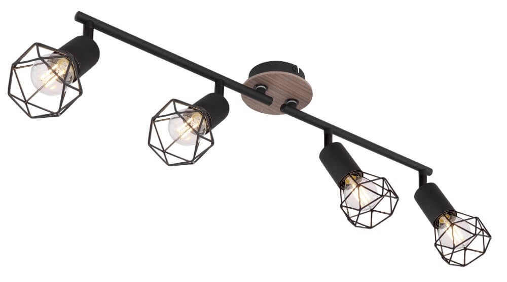 Plafondlamp Xara I 4-lichts zwart met hout