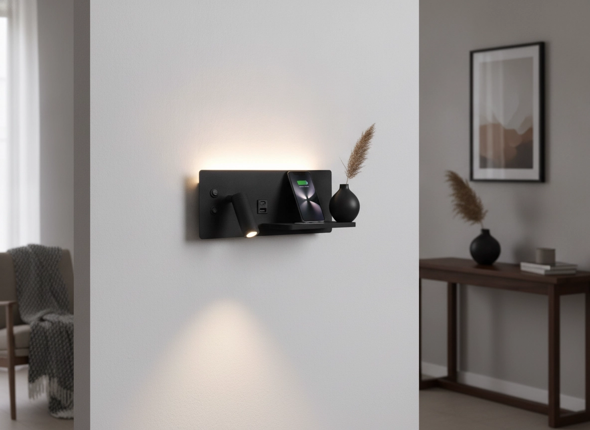 Bedlampje Charge links zwart met draadloze oplader