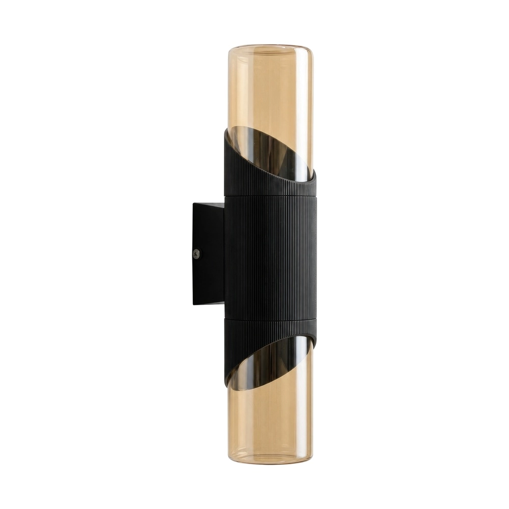 Design wandlamp Broadway zwart met amber glas dubbel Searchlight 5,05342E+12