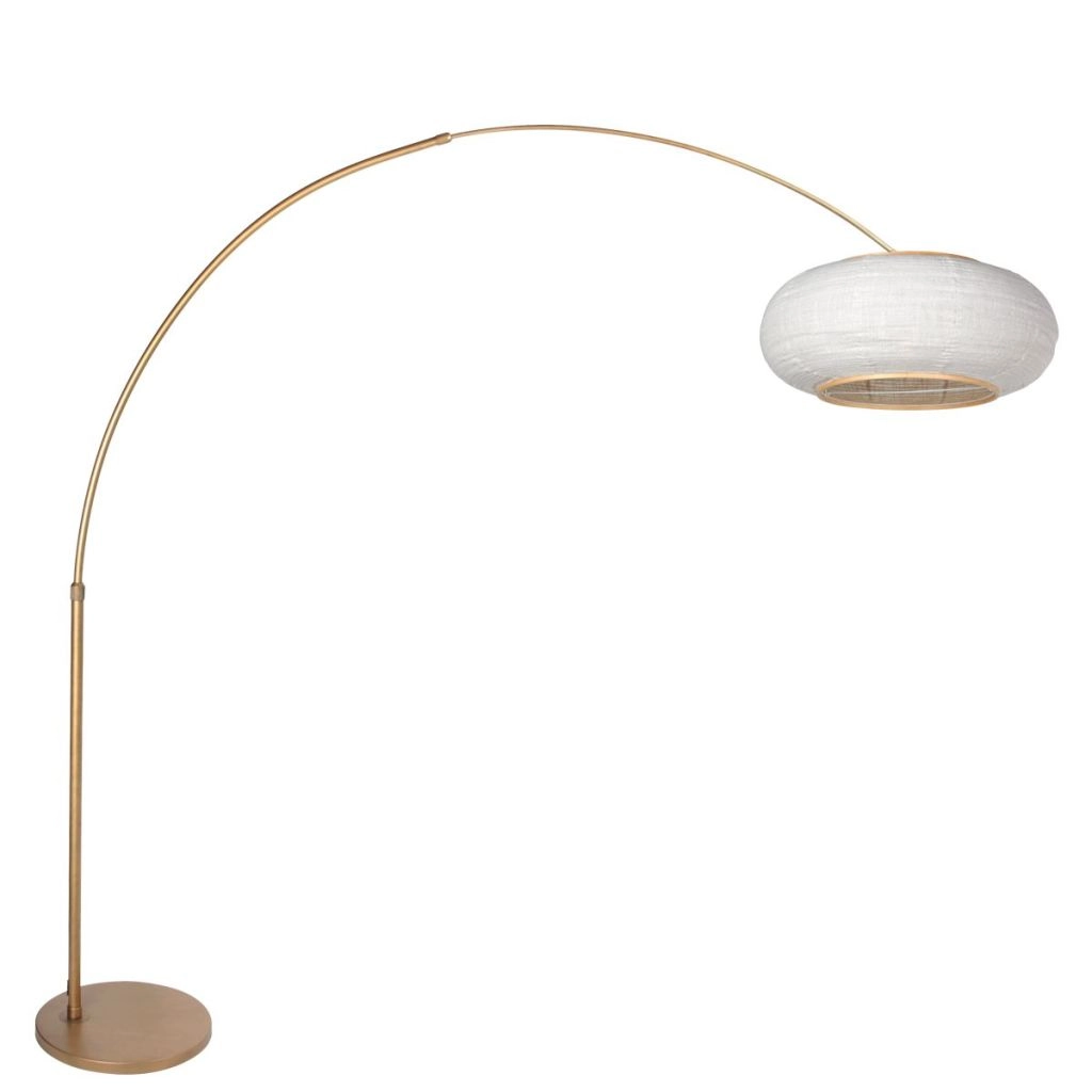 Bronzen booglamp Silva Alba met witte kap Ø60cm