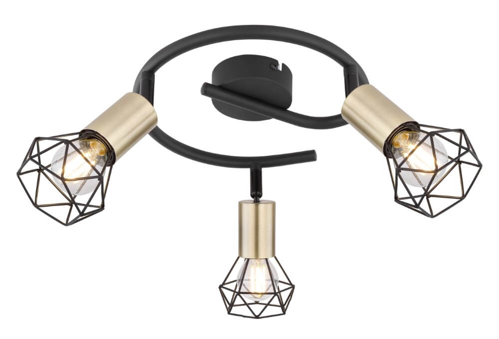 Plafondlamp Xara I zwart met goud 3-lichts Ø 23cm