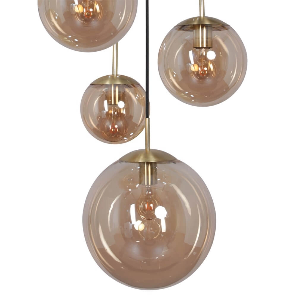 5-lichts vide hanglamp Bolique goud met amber glas Steinhauer 8712746166439