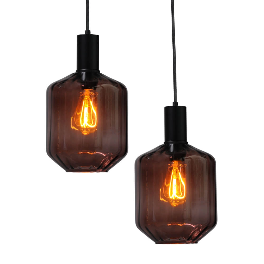 6-lichts hanglamp - zwart - Porto met Jagger red glazen Masterlight 8718121270555