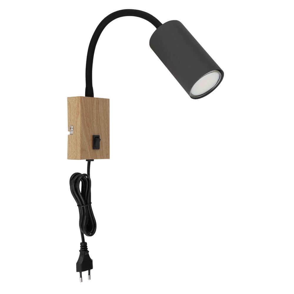Zwarte wandlamp Robby met hout Globo 9007371430574