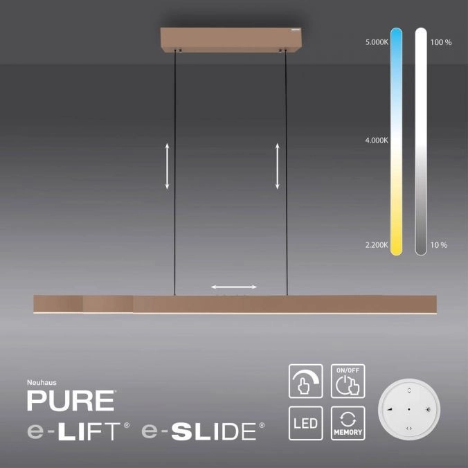 Strakke hanglamp Pure Moto-Rise brons Paul Neuhaus 4012248393680