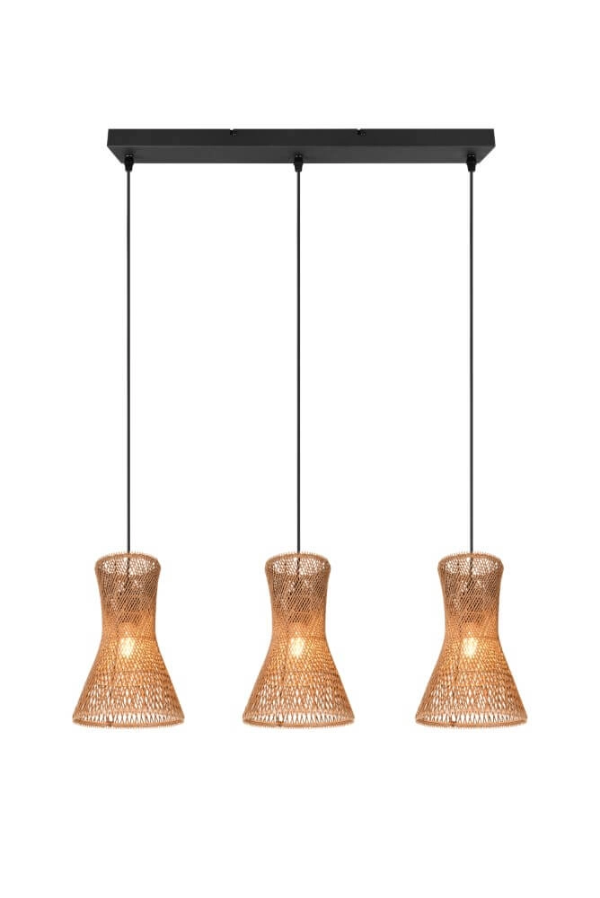3-lichts hanglamp Bijou zwart met rotan 3-lichts hanglamp Bijou zwart met rotan