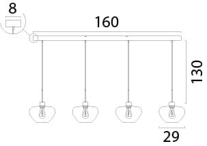 4-lichts hanglamp Genua zwart met goud glas Ø 29cm Masterlight 8718121357027