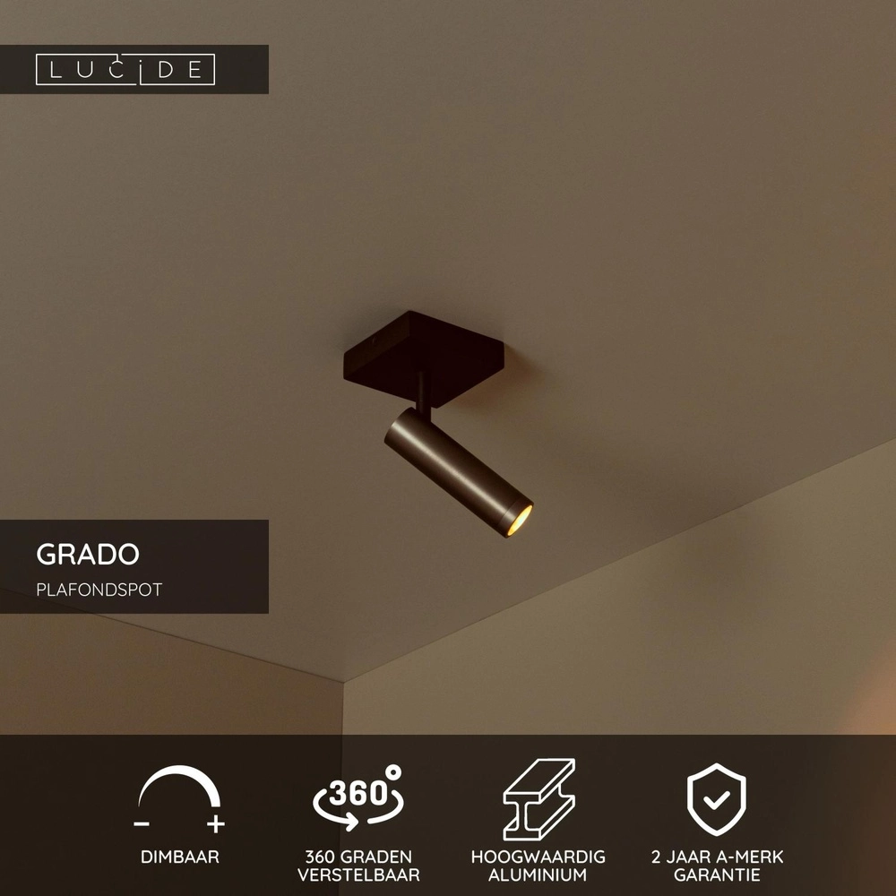 Strakke plafondlamp Grado metaalgrijs Lucide 5411212221698