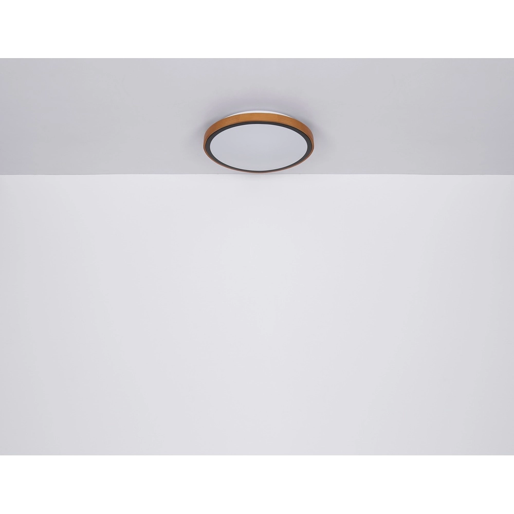 Plafondlamp Bruno Ø 30,7cm zwart met hout Globo 9007371430468