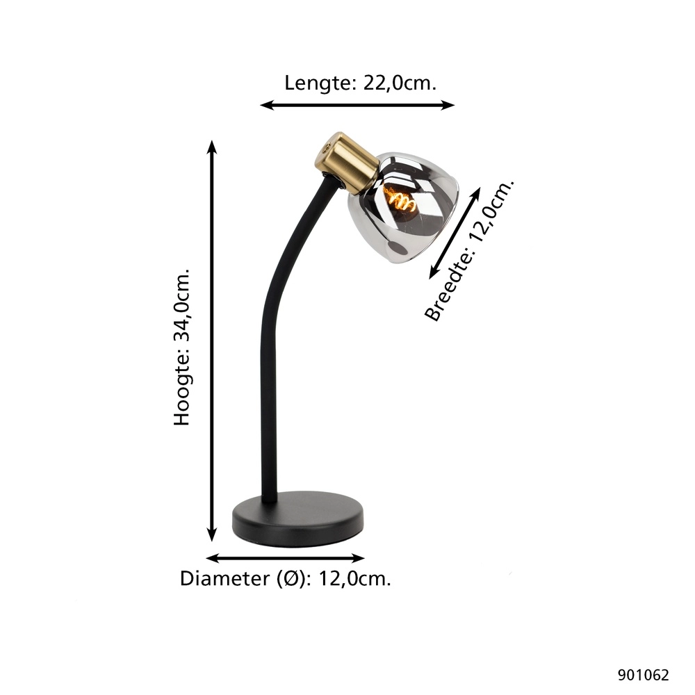 Strakke bureaulamp Macere goud met smoke glas Eglo 9008606304332