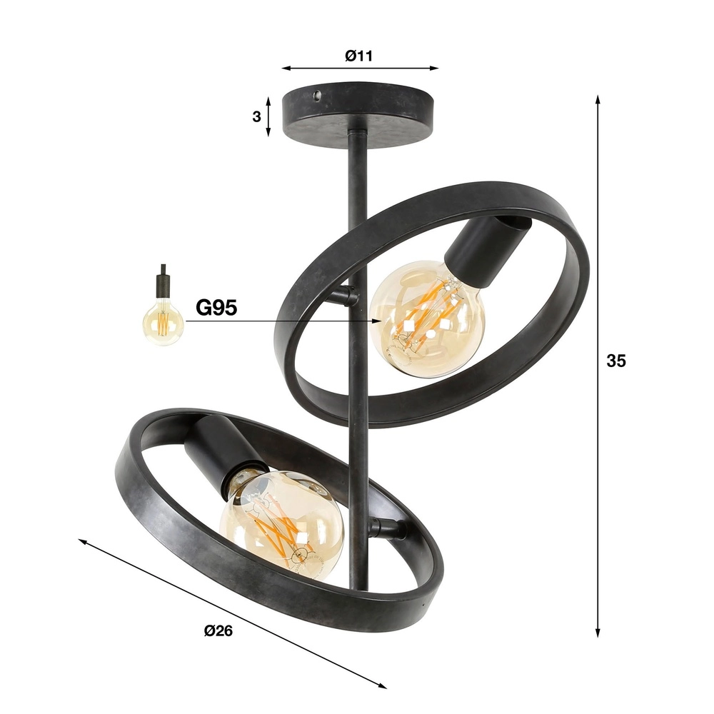 Ringen plafondlamp Hover charcoal - 2x E27 Lyora 8716803513341