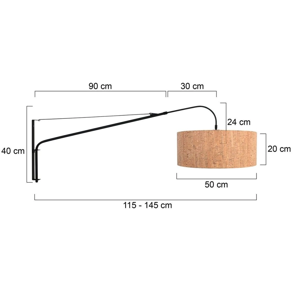 Zwarte wandlamp Elegant Classy met kurk kap Ø50cm Steinhauer 8712746180398