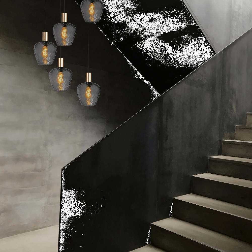 5-lichts vide hanglamp - goud - Porto met Diamond smoke glazen Masterlight 8718121271057