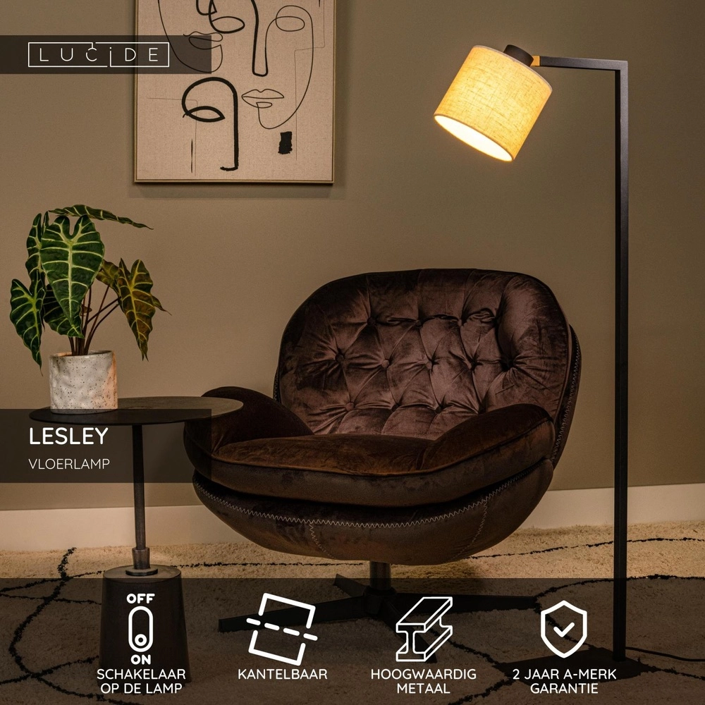 Vloerlamp Lesley zwart Lucide 5411212032188