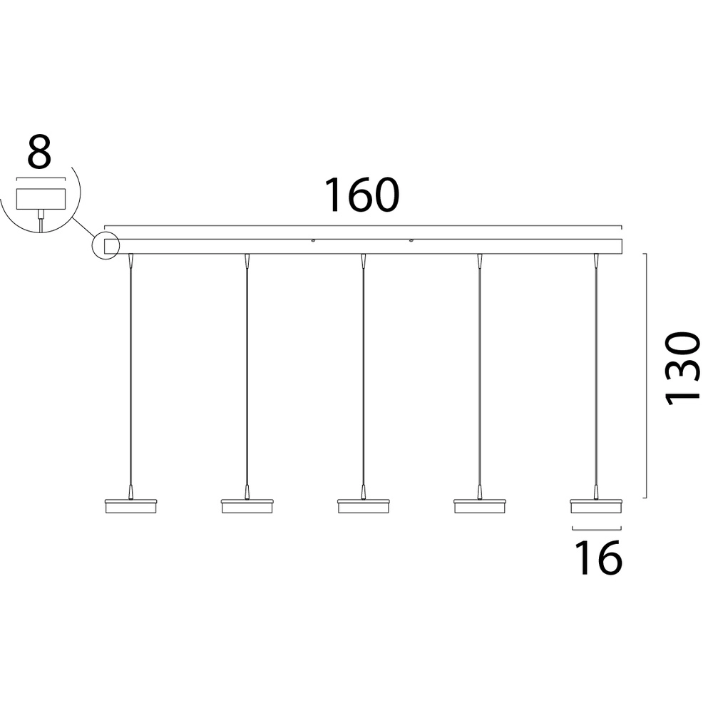 5-lichts hanglamp Imperia 160cm zwart met nikkel Masterlight 8718121359403