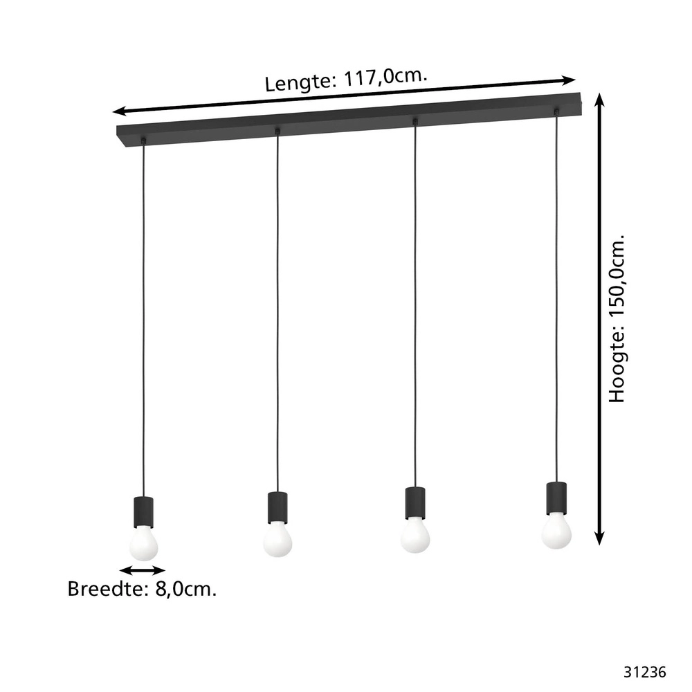 4-lichts pendel Nogalte zwart Eglo 9002759312367