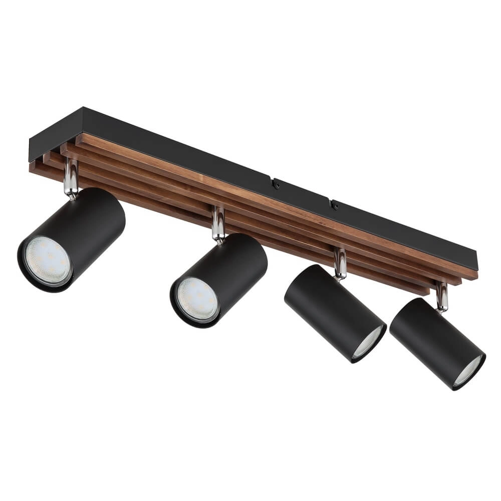 Plafondlamp Kayden 4-lichts zwart met hout Globo 9007371533442