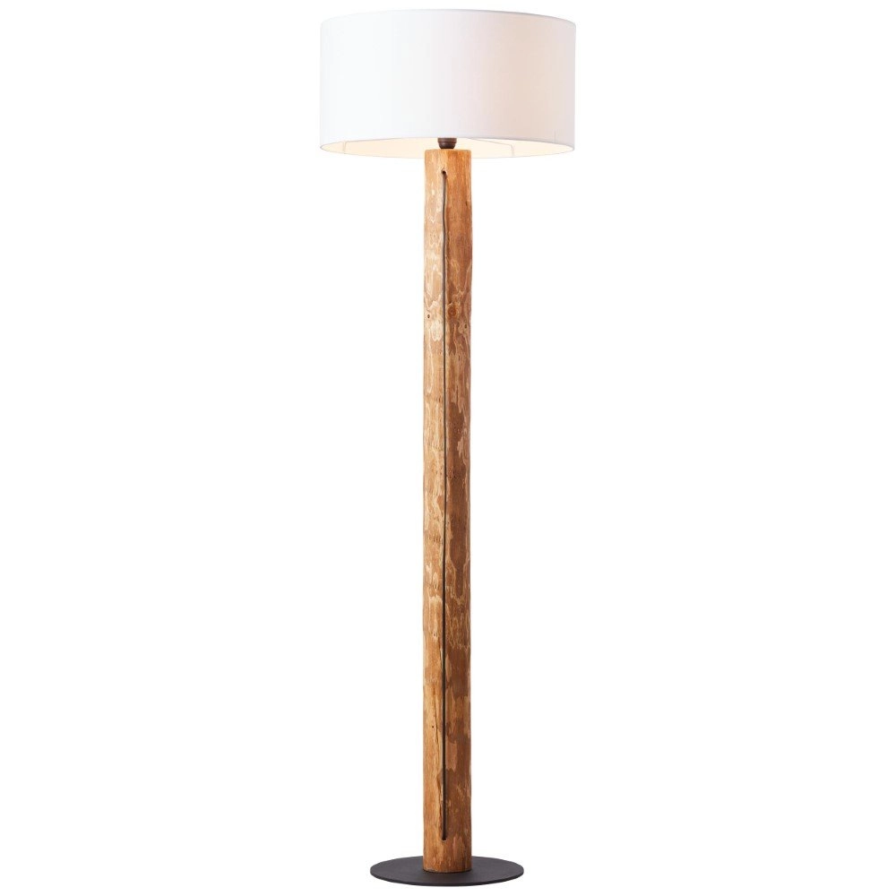 Houten schemerlamp Jimena hout met witte kap Houten schemerlamp Jimena hout met witte kap