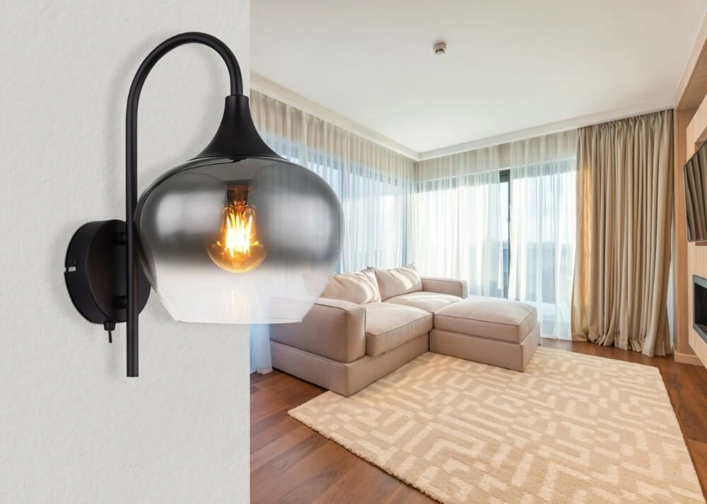 Zwarte wandlamp Maxy met smoke glas Globo 9007371451418