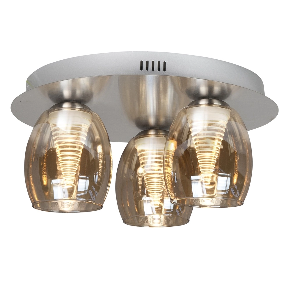 Plafondlamp Nebula nikkel 3-lichts amber glas