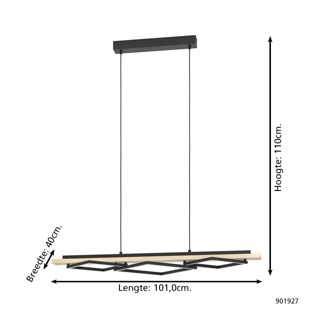 Design hanglamp Boyal zwart met hout Eglo 9008606351886