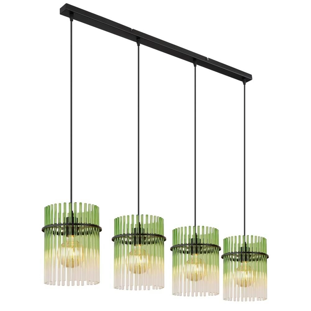 Zwarte hanglamp Gorley met groen glas 4-lichts