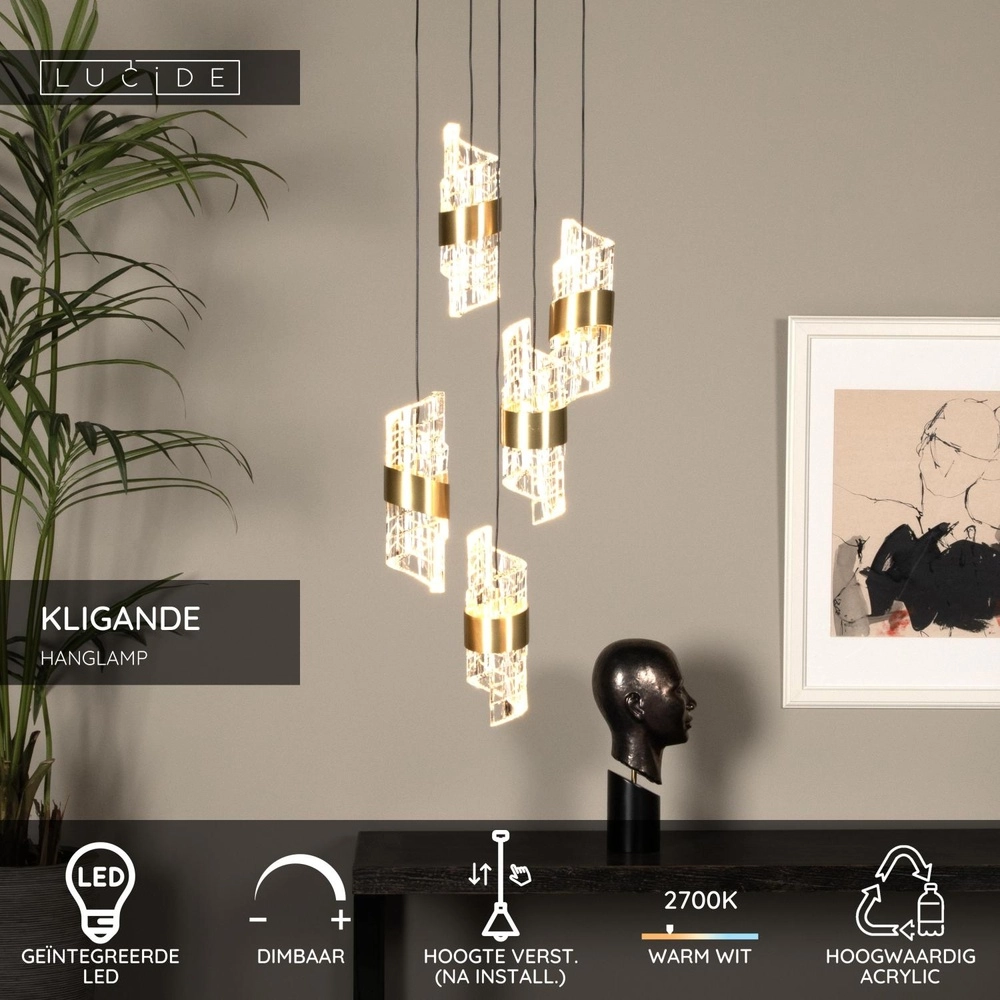 Design hanglamp Kligande 5-lichts goud rond Lucide 5411212134622