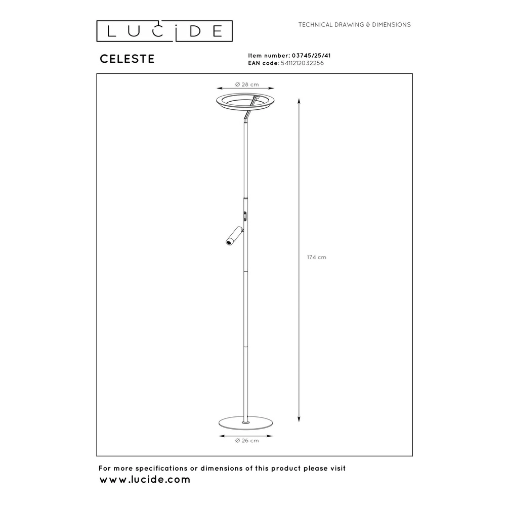 Design vloerlamp Celeste zand bruin Ø 28cm met leeslampje Lucide 5411212032256