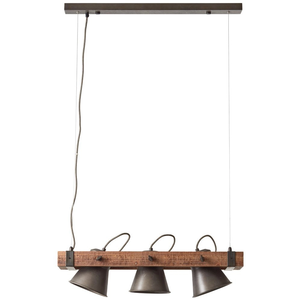 Eetkamer hanglamp Plow 3-lichts antiek zwart met hout Brilliant 4004353359682