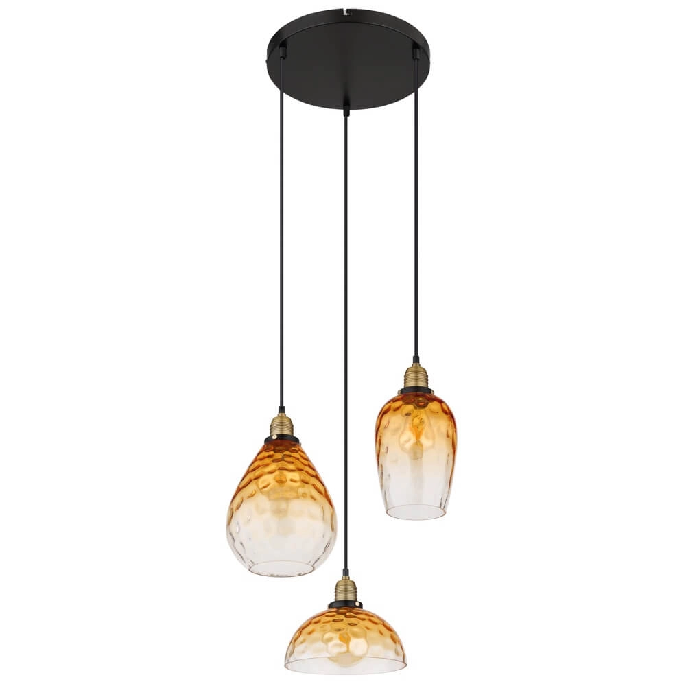 3-lichts hanglamp rond Salvy amber glas honinggraat Globo 9007371454440