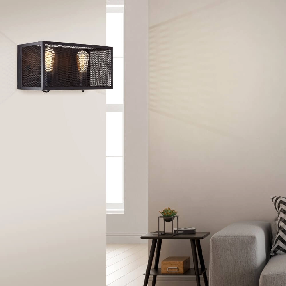 Vierkante muurlamp Maze 2x E27 zwart Brilliant 4004353409509