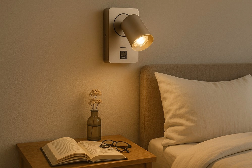 Bedlampje Megano USB champagne met USB-A en USB-C Artdelight 8720701103634