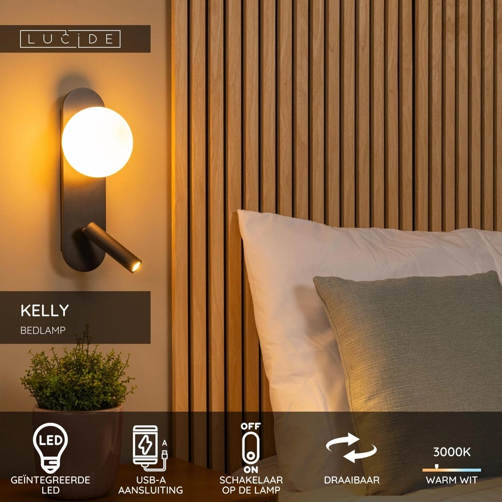Bedlampje Kelly zwart Lucide 5411212771407