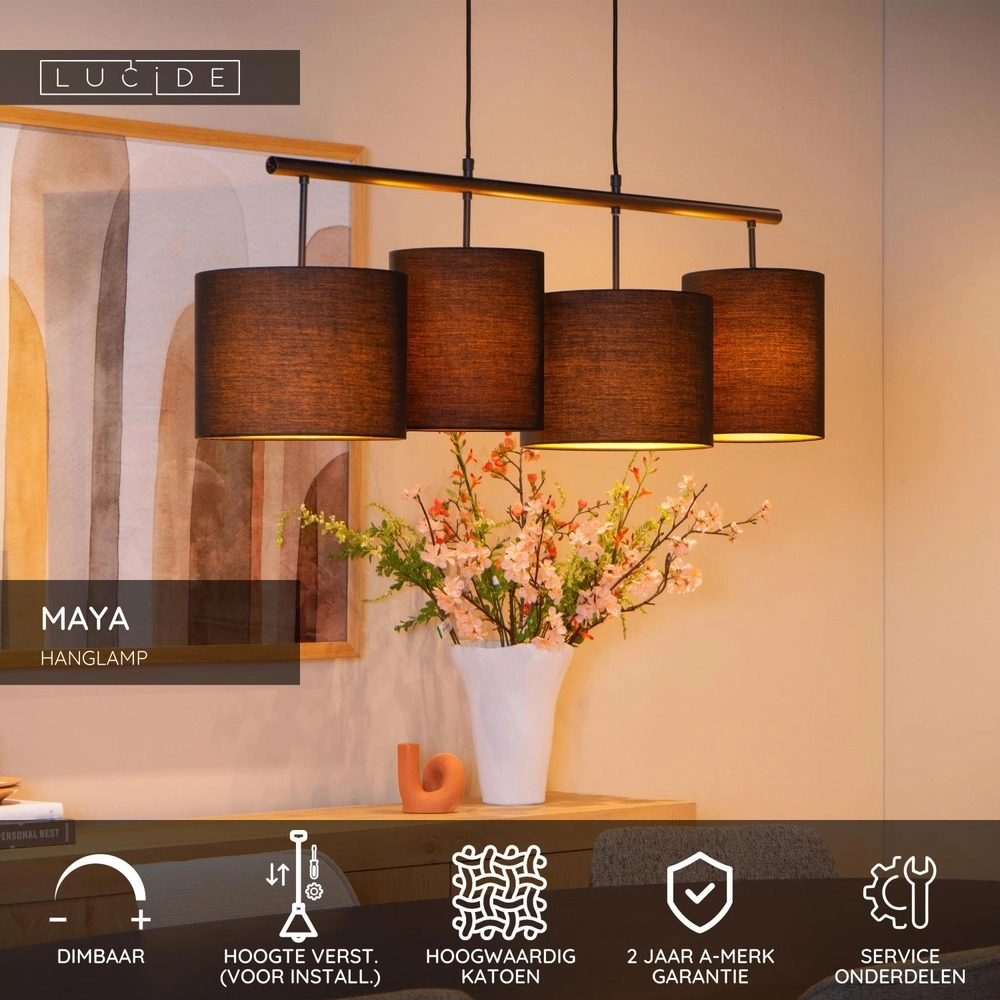 4-lichts hanglamp Maya zwart Lucide 5411212452566